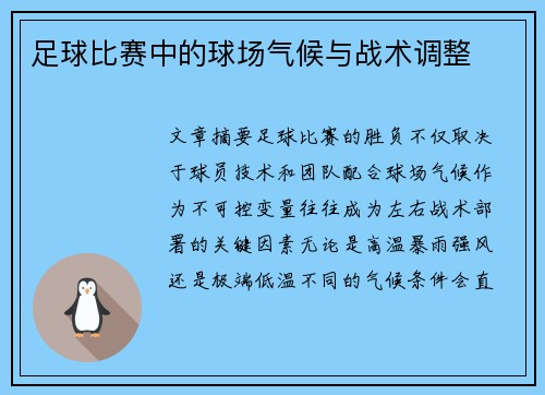 足球比赛中的球场气候与战术调整